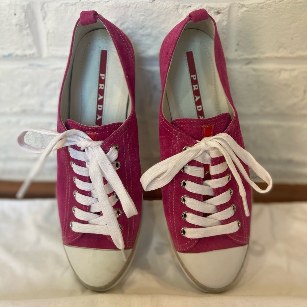 Prada pink suede tennis shoes